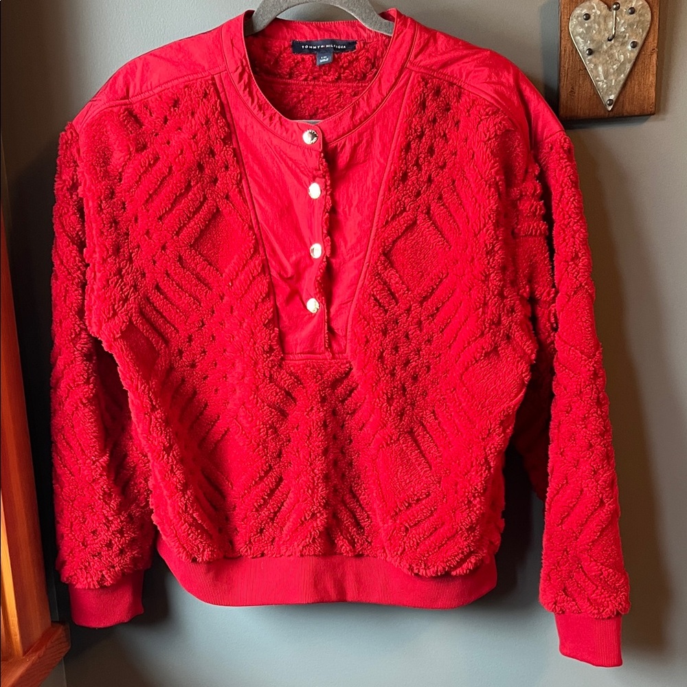 Tommy Hilfiger Bright Red Button-Front Fleece
